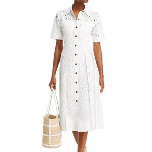 Derek Lam 10 Crosby Lincoln White Eyelet Midi Shirtdress, size L